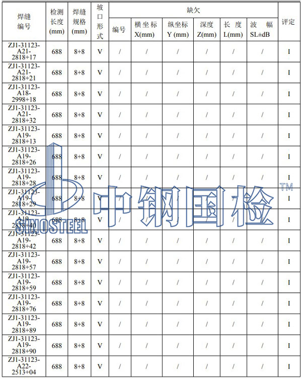 壓力管道檢測項目結(jié)果
