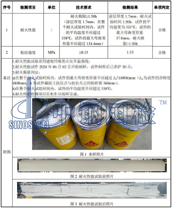 防火涂料耐火極限檢測結(jié)果